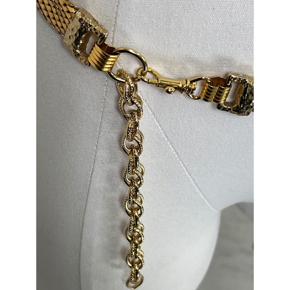 Vintage Panther Head Chain Belt Egyptian Green Eyes Cat Gold Belt - Picture 5 of 10